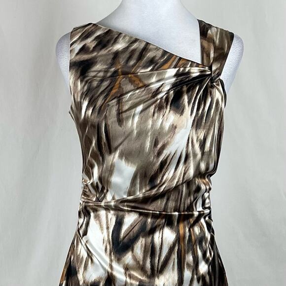 Maggy  London Brown Tan Ruched Fitted Party Event Feminine Dress NWOT Size 8 - Picture 3 of 13